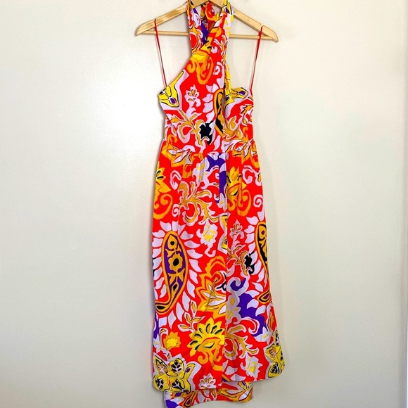 J Crew Silk Maxi Sarong Dress in Painted Paisley Orange Size 0 - Picture 2 of 16